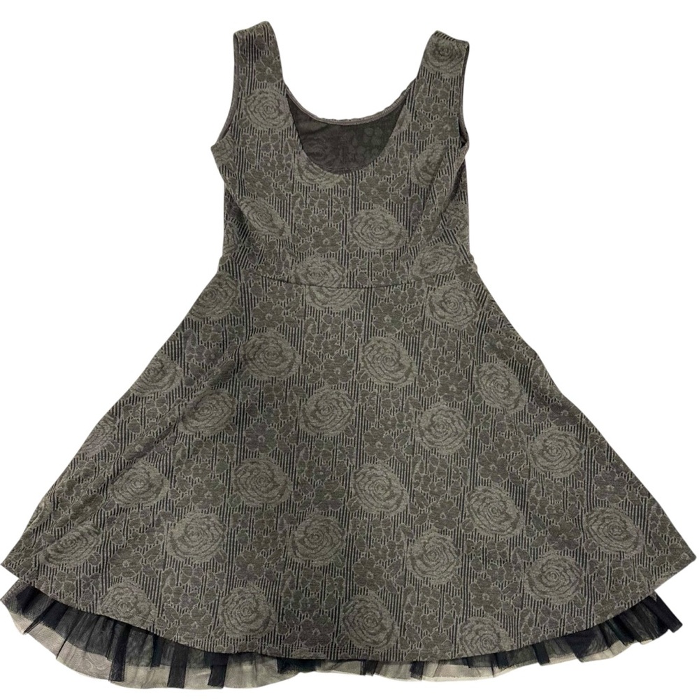 Free People Rock Princess Dress Gray Sleeveless Floral Beaded Tulle Skirt Sz L - Picture 4 of 6